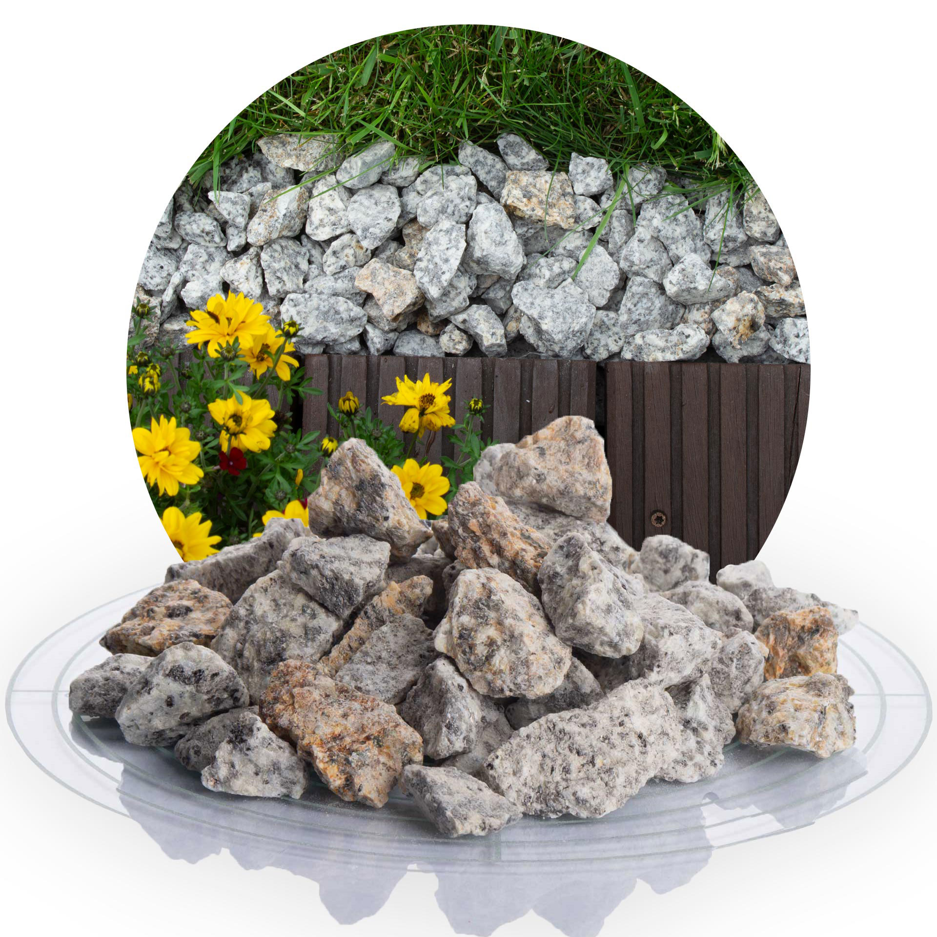 0,66€/kg 25 kg Granitsplitt gelb Ziersplitt Zierkies Granit Splitt Garten 