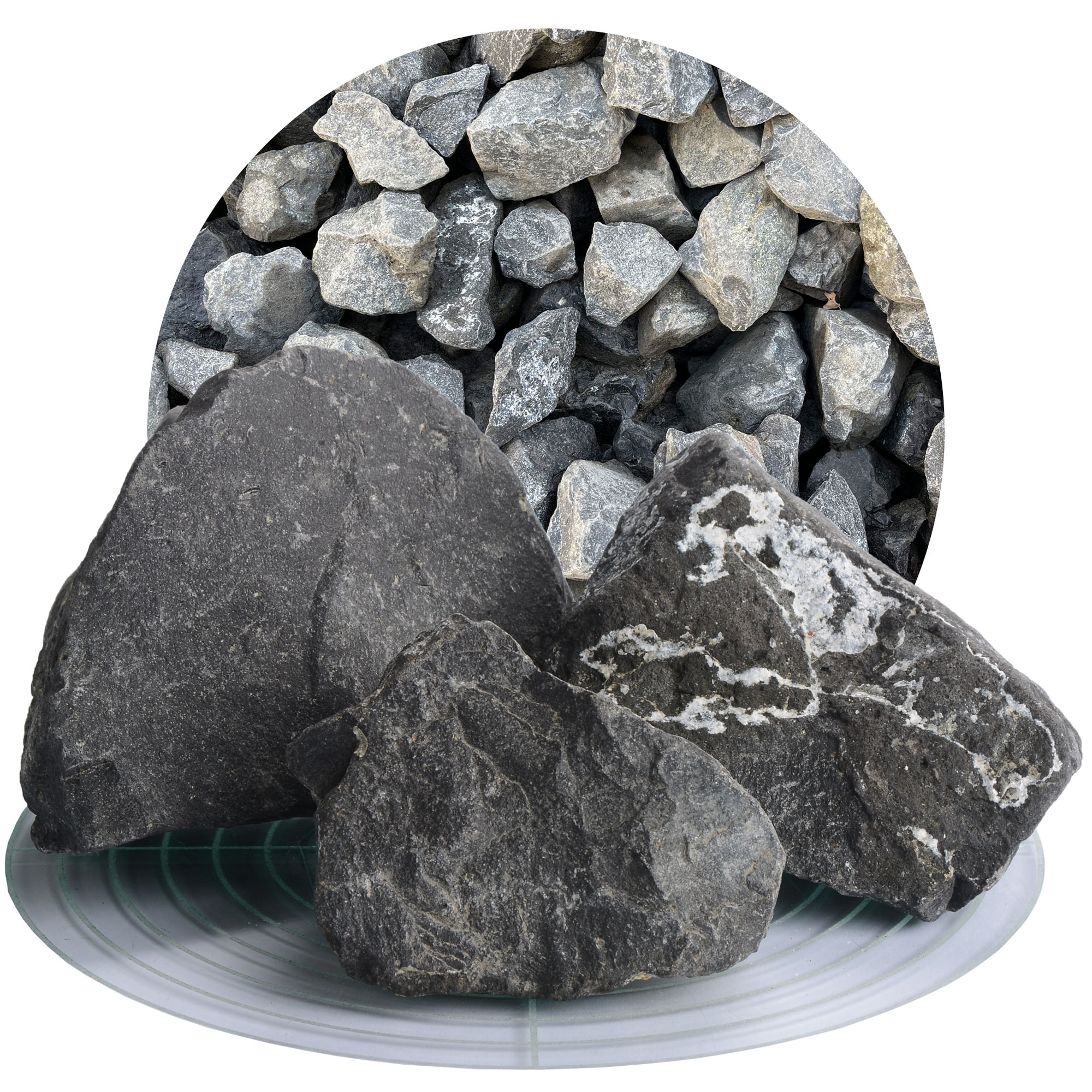 Basalt Gabionensteine anthrazit 25kg 32-60 60-120 mm Steine für Gabione Garten